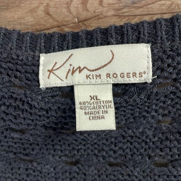 KIM ROGERS Ladies Black Open Knit Long Sleeve Ribbed Open Front Cardigan Size XL - Picture 4 of 5